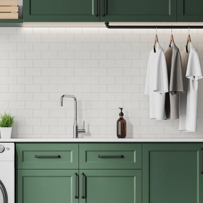 10- Sheet Polished White Peel and Stick Backsplash, 12’’Luxury PVC Ceramic Look Self Stick Subway Tiles, Waterproof Peel and Stick Wall Tiles for Kitchen and Bathrrom