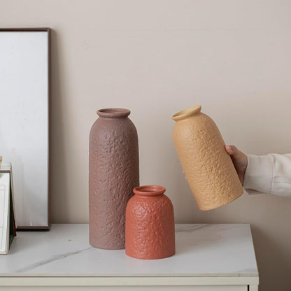 Ceramic Vase Set-3, Small Flower Vases for Decor, Modern Boho Farmhouse Style, Decorative Vases for Pampas Grass & Dried Flowers, Distressed Finish (Beige)