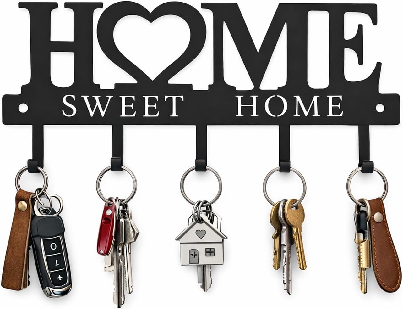 Key Holder Hooks Organizer Hanger Rack Wall Mounted Sweet Home Metal Decor Stylish and Practical for Entryway Front Door Kitchen Hallway Garage Mudroom Office Hardware Included Black