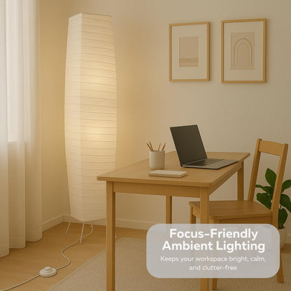 LIGHTACCENTS 50” Rice Paper Standing Lamp – Modern Japanese Floor Lamp with Chrome Base, White Shade, Foot Pedal Switch – Floor Lamps for Living Room, Bedroom, or Meditation Space