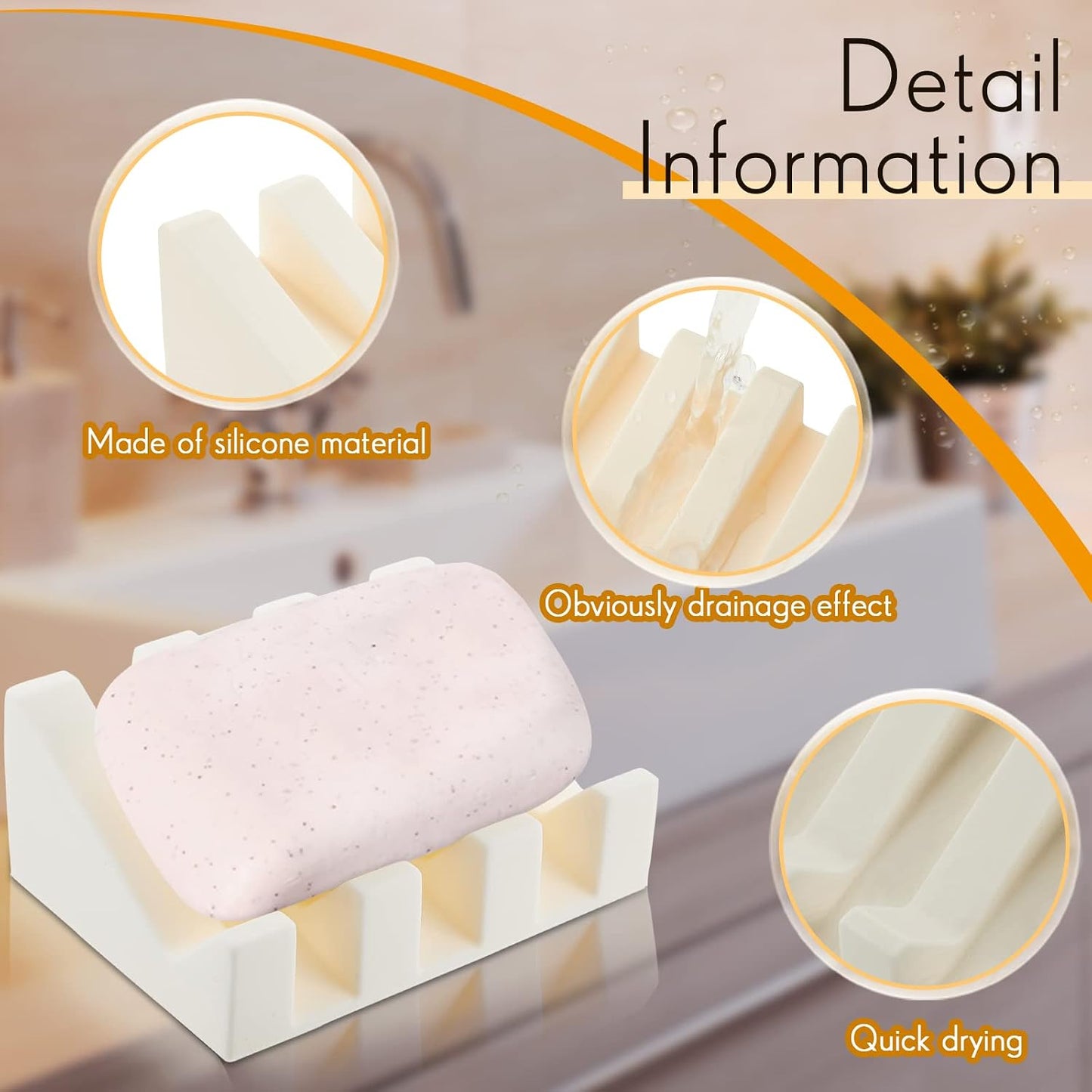 Cunhill 2 Pieces Silicone Soap Dish Self Draining Soap Dish Shower Waterfall Bar Soap Holder Tray with Drain Soap Saver for Kitchen Bathroom Accessories (Black)