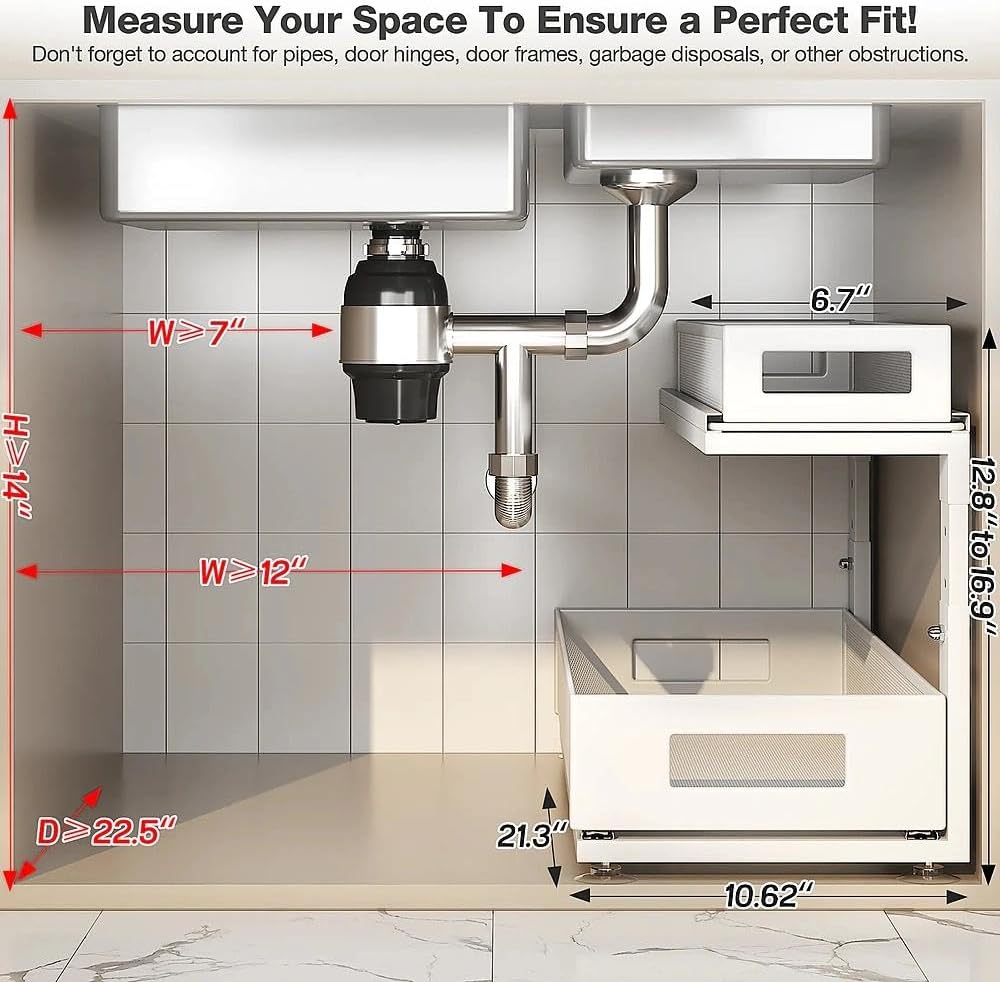 2 Pack Under Sink Organizer with Next-Gen Ball-Bearing Slides,2-Tier Pull Out Cabinet Storage,Height Adjustable Drawer Shelf for Bathroom,Kitchen,Laundry,Cabinet,Pantry(Patent Pending)
