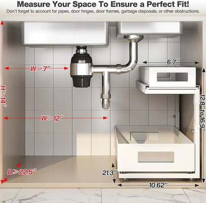 2 Pack Under Sink Organizer with Next-Gen Ball-Bearing Slides,2-Tier Pull Out Cabinet Storage,Height Adjustable Drawer Shelf for Bathroom,Kitchen,Laundry,Cabinet,Pantry(Patent Pending)