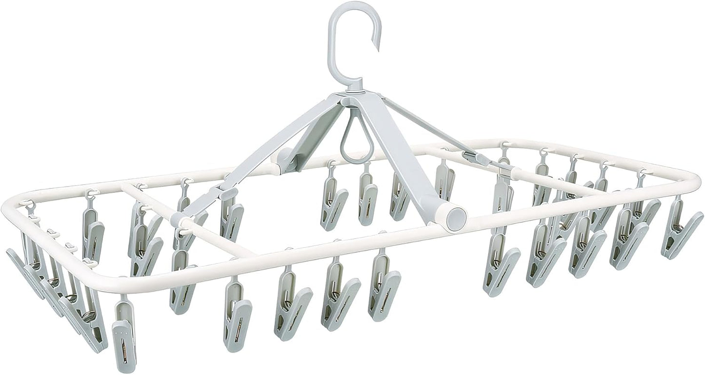 Plastic PP Drying Hanger, Anti-Rusty Drying Rack for Clothes, Socks, Lingeries, Delicates, Drying Hanger with 32 Clips for Baby Clothes, Towels
