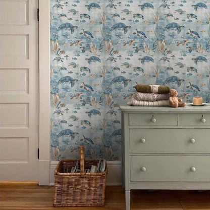 MuralPeel Dark Blue/Yellow Leaf Floral Peel and Stick Wallpaper Vintage Easy Peel Off Self Adhesive Removable Stick on Wall Paper for Kitchen Cabinet Renter Friendly