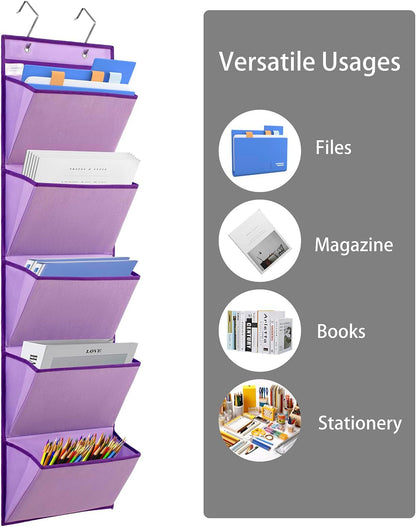 Wall Mounted File Holder Over Door Hanging Mail Organizer Document Storage Bag for Papers Magazines and Books (7 POCKETS-GREY)