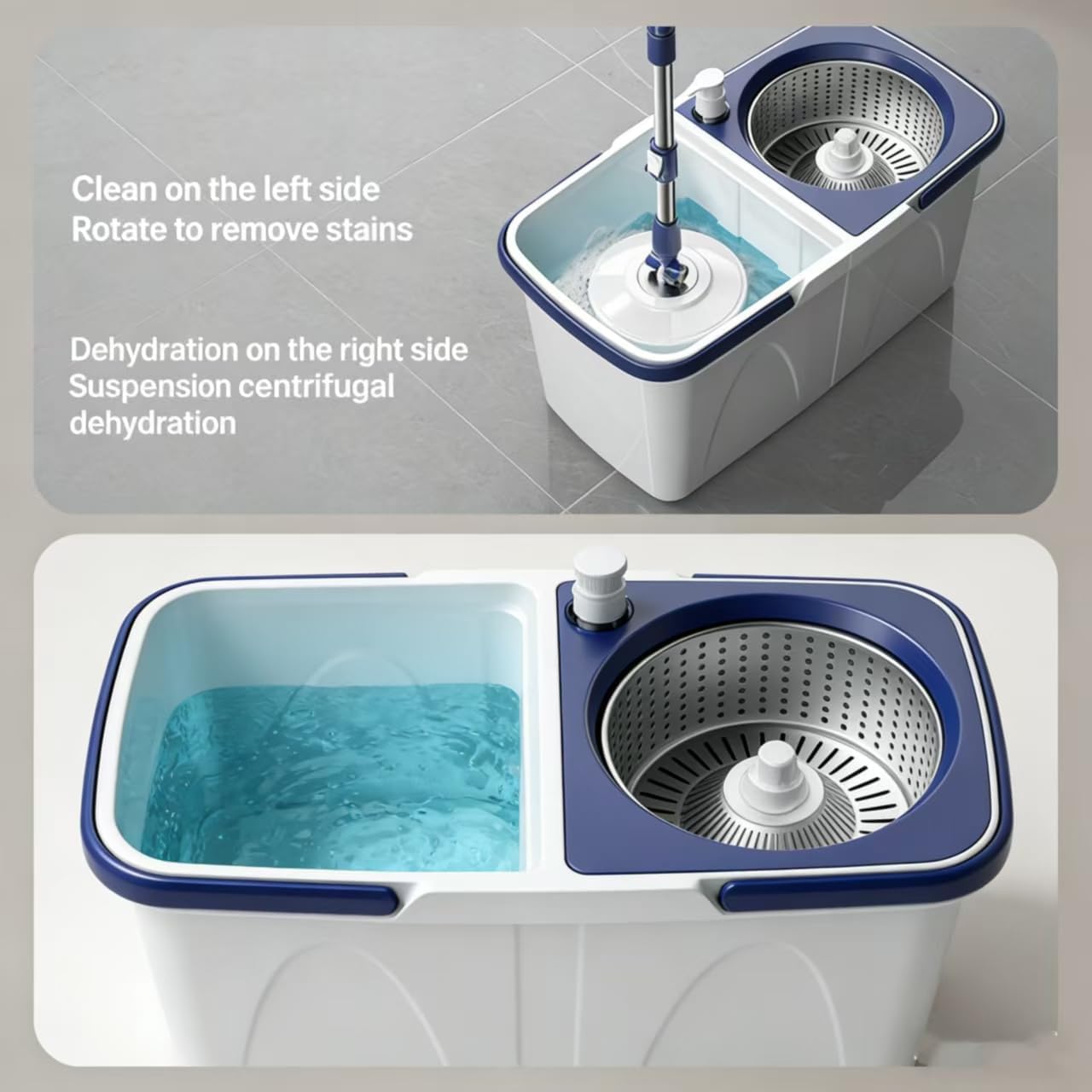 Spin Mop and Bucket Set - 360 Degree Microfiber Mop with Hands Free Wringer System, Multi Surface Floor Cleaning Mop for Hardwood, Tile, and Vinyl Floors