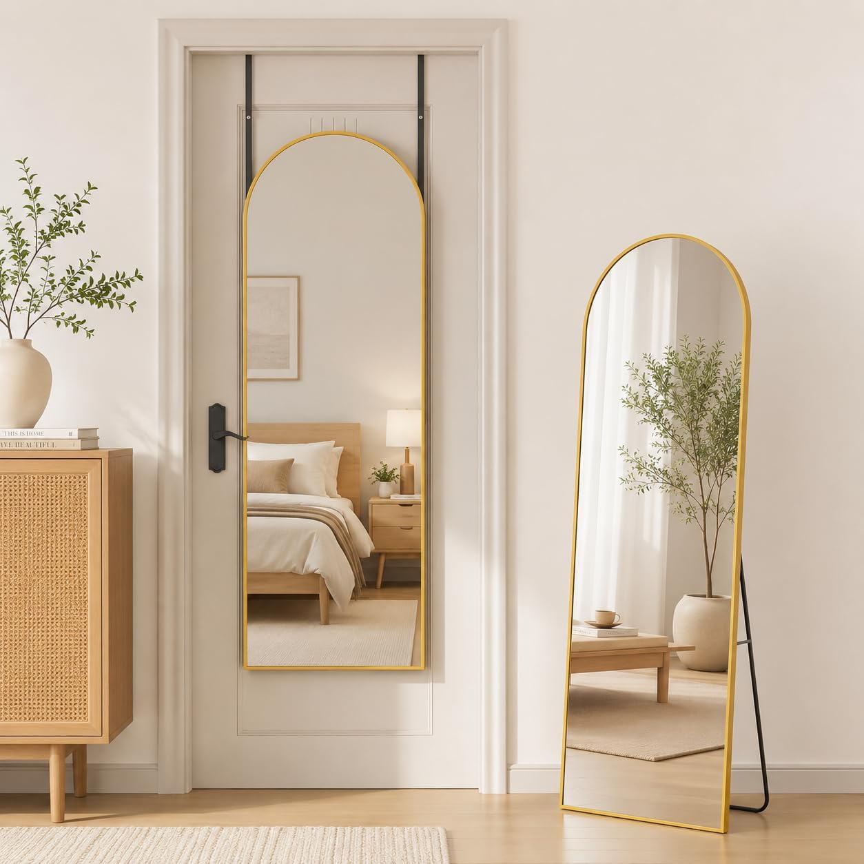 Antok 58" x19” Arched Full Length Floor Mirror, Gold Aluminum Frame, Free Standing/Wall Mount/Leaning for Bedroom, Living Room, Dressing Room