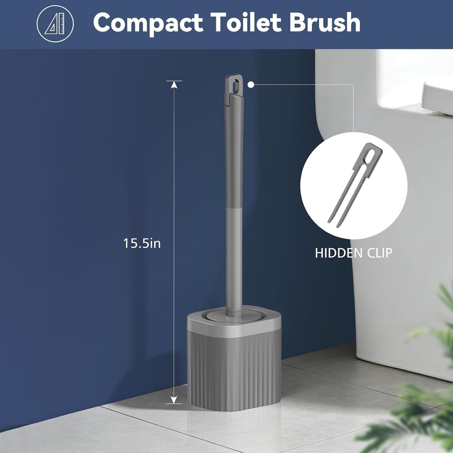 Toilet Brush, 3 Pack Compact Toilet Bowl Brush and Holder Set with Nylon Bristles Toilet Cleaner Brush Hidden Toilet Scrubber Brush for Bathroom Cleaning, Grey & White