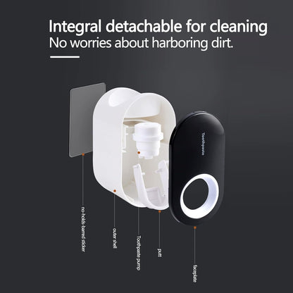Wall-Mounted Toothbrush Holder with Cover, 2-Slot Organizer, Self-Adhesive Hanger, Automatic Toothpaste Dispenser for Bathroom/Shower