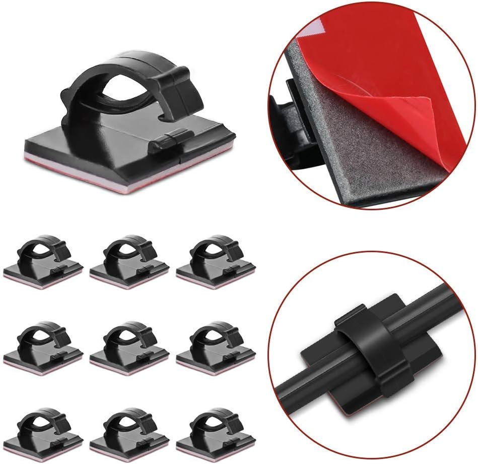 50PCS Self with 3M Adhesive Cable Clips Management Strong Wire Holders Cord Organizer Cable Clamp Sticky Desk Management for Office Home Car Tables PC Laptop TV Walls, Black
