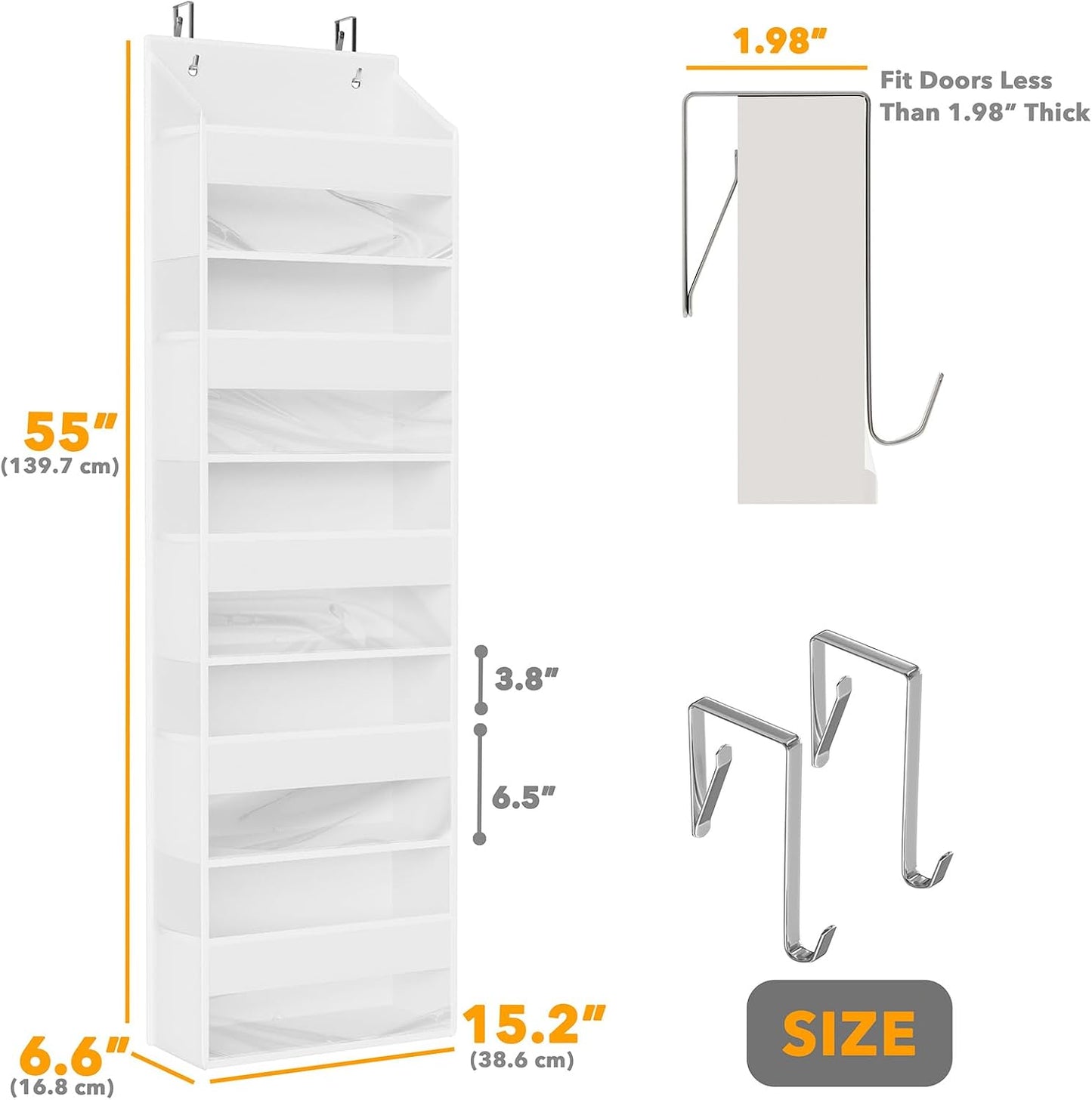 SpaceAid 1 Pack Over The Door Organizer with 5 Large Pockets and 10 Mesh Side Pockets, 5 Layers Door Organizer Hanging with Clear Window for Bedroom, Bathroom, Pantry and Nursery, Gray