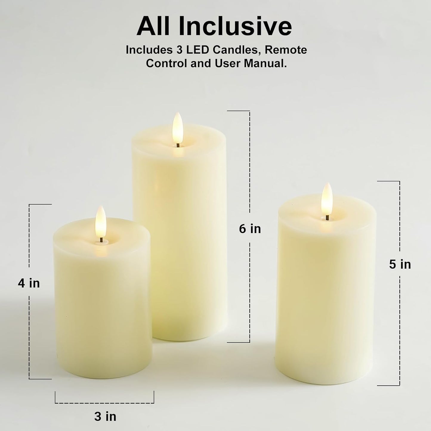 Stmarry White Flameless Candles with Remote and Timer, Real Wax Made LED Pillar Candles Battery Operated with 3D Flickering Flame - 3" x 4",5",6" - Set of 3