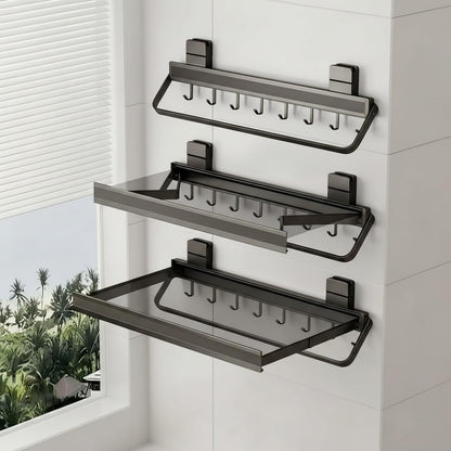 Indoor Clothes Drying Rack Foldable,Wall Mounted Retractable | with Foldable Towel Bar,6 Movable Hooks and Underwear Drying Net
