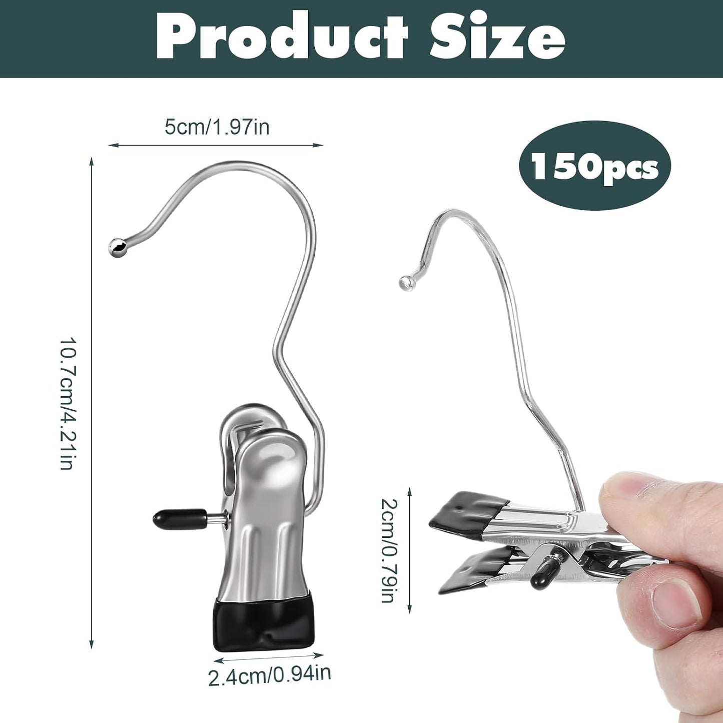 YUXIANLB 50 Pack Boot Hanger Clips Hooks, Heavy Duty Laundry Hooks with Clips, Portable Stainless Steel Clothes Pins Boot Clips for Hanging, Socks Towels Hats Pants Holder for Travel, Closet