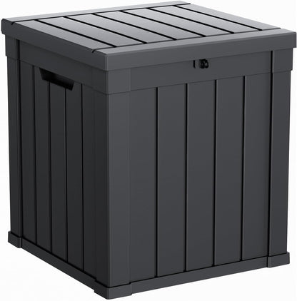ROJIK 55Gal Outdoor Storage Box Waterproof Deck Box | Heavy-duty UV-resistant resin, space-saving for balcony/patio, stores cushions/tools/pool gear, lockable lid as table/bench