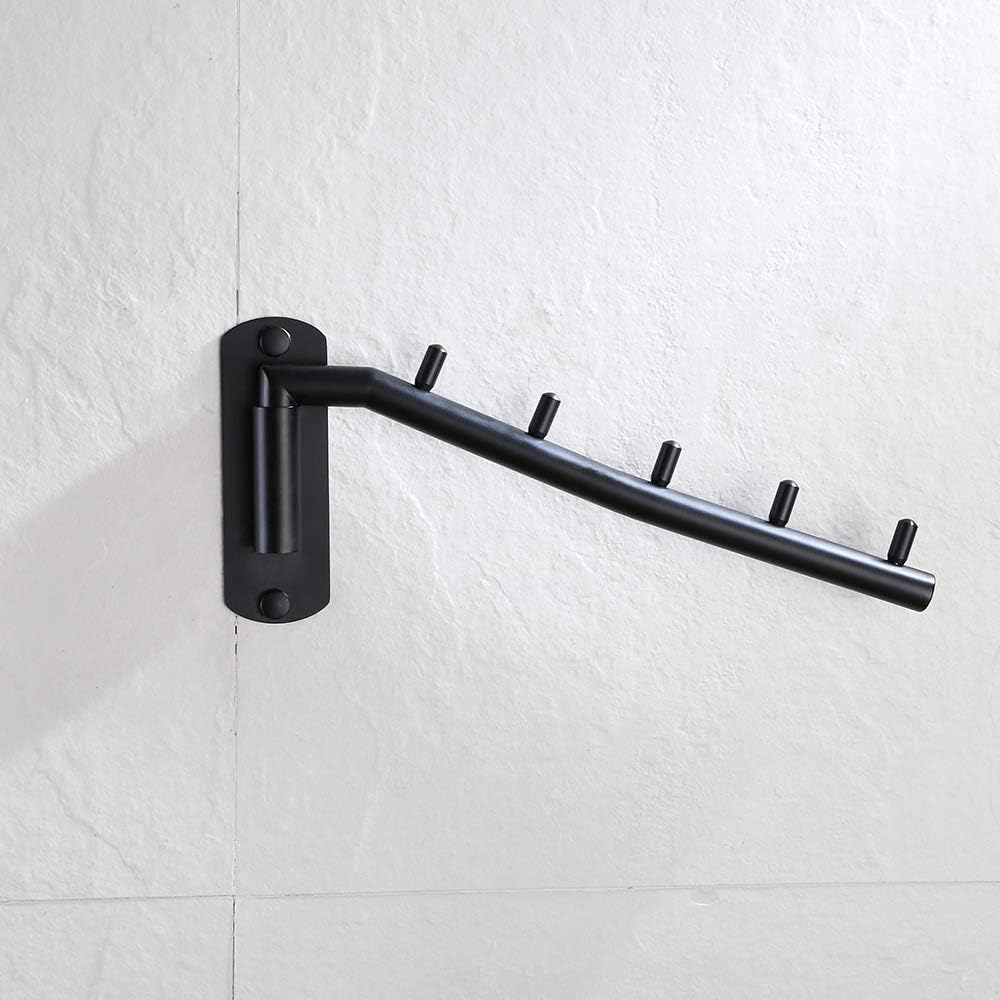JQK Folding Clothes Hanger Rack, Stainless Steel Swing Arm Hook Holder, Clothing Hanging System Drying Closet Storage Organizer Brushed Finished Wall Mount, SHR100-BN