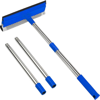 2 in 1 Window Squeegee,Car Window Cleaner Tool with 55" Long Stainless Steel Handle,Sponge Car Squeegee for Home,Gas Station,Glass,Shower,Outdoor High Window Cleaning