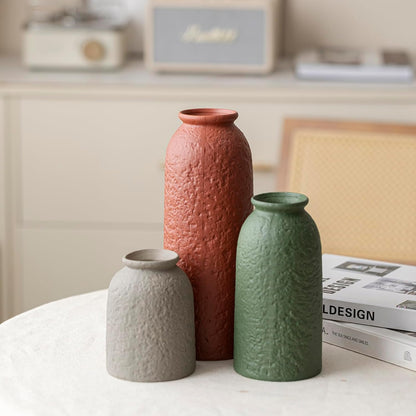 Ceramic Vase Set-3, Small Flower Vases for Decor, Modern Boho Farmhouse Style, Decorative Vases for Pampas Grass & Dried Flowers, Distressed Finish (Beige)
