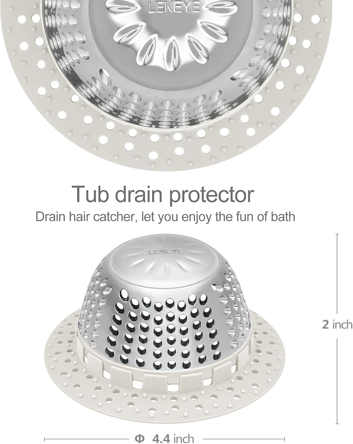 LEKEYE Drain Hair Catcher/Bathtub Drain Cover/Drain Protector for Pop-Up & Regular Drains(Patented Product)