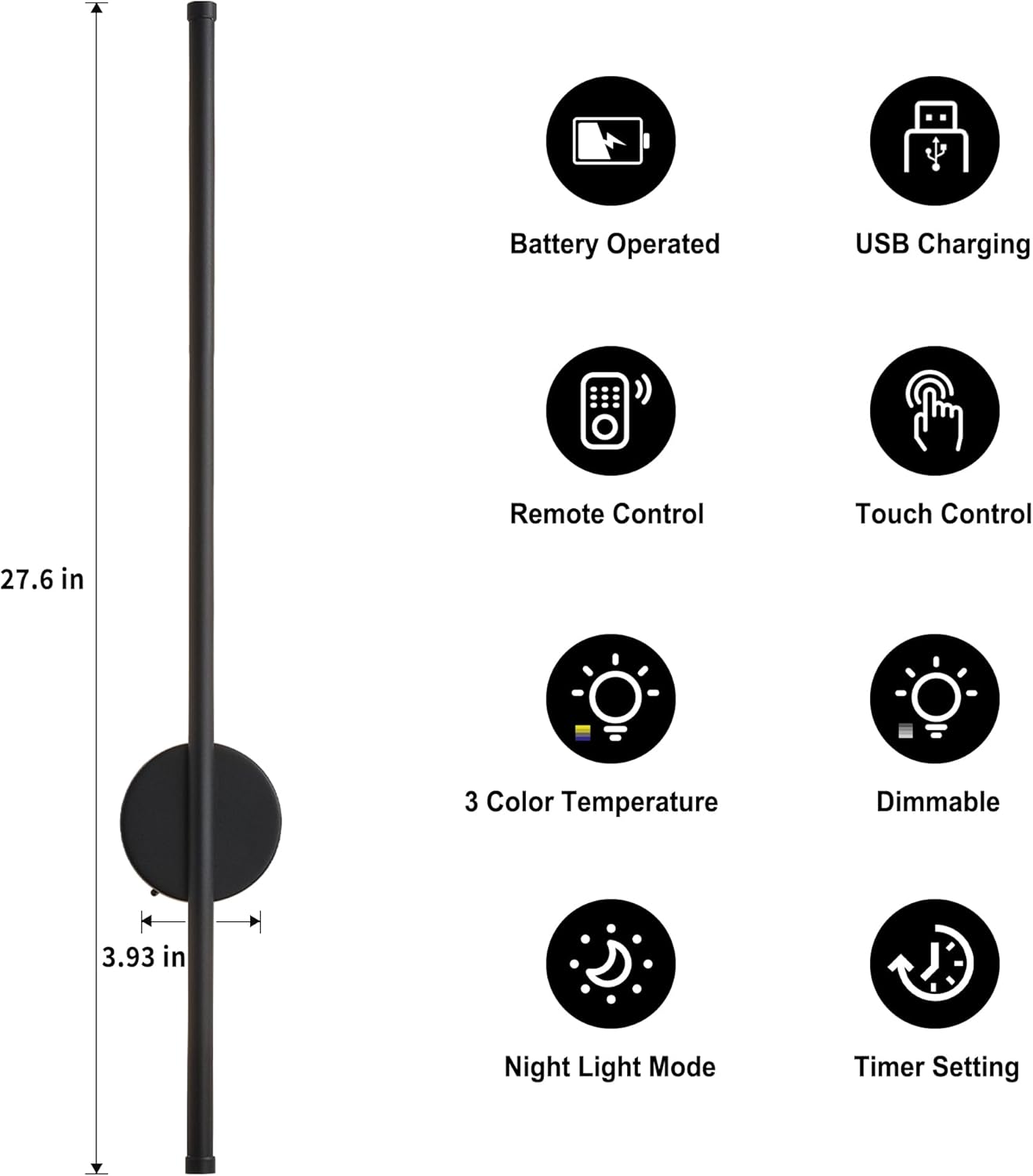 Battery Operated Modern Wall Sconces, Dimmable Wireless Wall Light Set of Two with Remote Control, 3 Color Temperatures, Rechargeable LED Wall Sconce for Bedroom, Living Room, Hallway, 23.6 Inch Brass