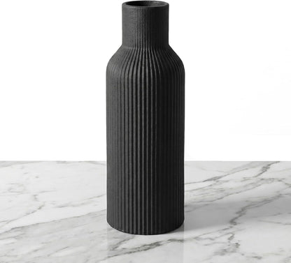 White Ceramic Flower Vases Set of 3, Modern Matte Vertical Ribbed, Nordic Minimalist Decor for Pampas, Dried & Fresh Flowers, Centerpiece for Living Room, Shelf, Entryway, Wedding,Office