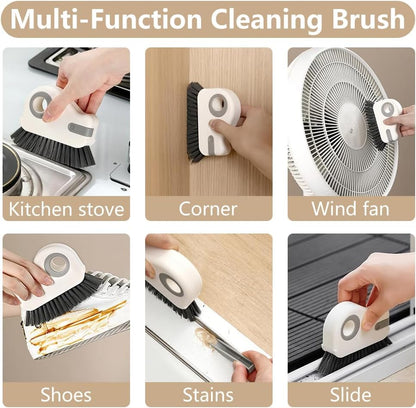 2 in 1 Groove Cleaning Brush, Window Track Cleaning Tools, Multifunction Window Track Cleaner with Hard Bristle and Hidden Scraper, Crevice Brush for Sliding Door Track, Window Seal, Sill (Gray)