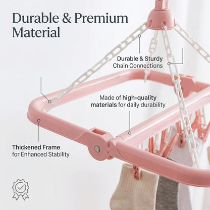 Clothes Drying Hanger with 32 Clips and Drip Foldable Hanging Rack (Light Green)