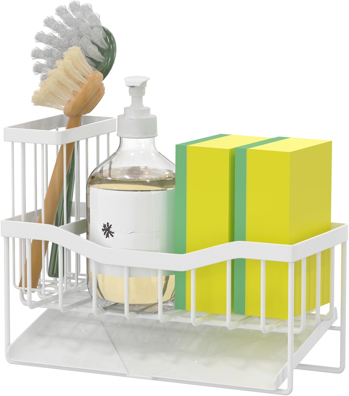 Maifan Sink Caddy Sponge Holder for Kitchen with Brush Holder and Stainless Steel Self Drain Tray, Rustproof Kitchen Sink Organizer for Sponge, Soap Dispenser Storage Accessories (Lacquer Silver)