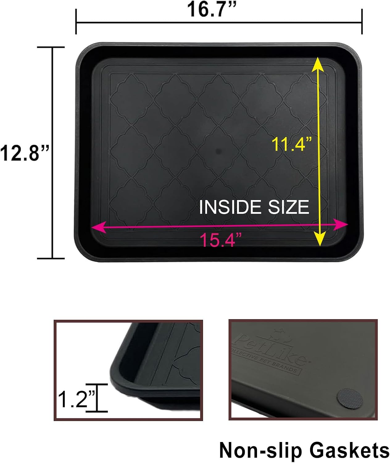 PetLike Boot Tray for Entryway Indoor, Pet Food Mat, 23 x 15.5 inch 2 Packs, Waterproof Rubber Shoe Tray for Indoor and Outdoor, Multi-Purpose Trays for Boots, Shoes, Pets, Garden