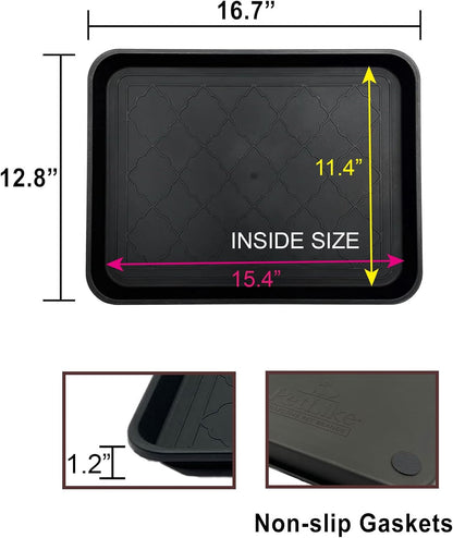 PetLike Boot Tray for Entryway Indoor, Pet Food Mat Tray, 16.7 x 12.8 inch 2 Packs, Waterproof Rubber Mat for Boots, Shoes, Pets, Garden