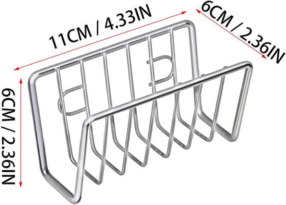 Sponge Rack – Iron and Stainless Steel 11x6x6 Cm | No-Drill Dishcloth Rack | Wall-Mounted Storage Holder for Kitchen Sink Organization to Hold Sponges, Dishcloths, and Cleaning Tools with Durable