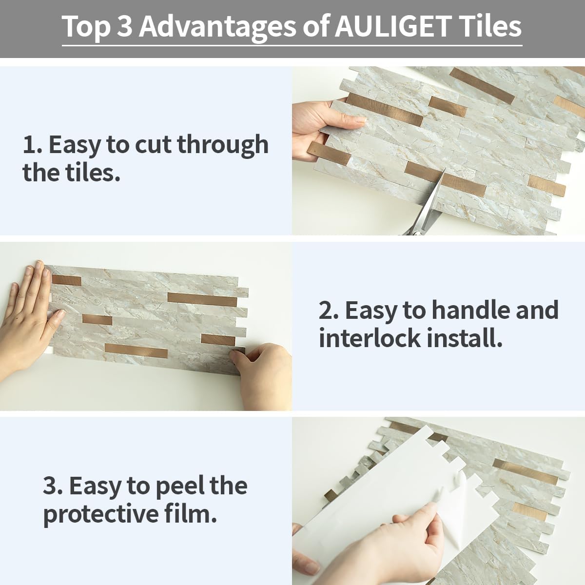 AULIGET 20 Sheets Peel and Stick Backsplash, Black & Grey Wood Look PVC Mixed Metal Stick on Backsplash Tiles for Kitchen