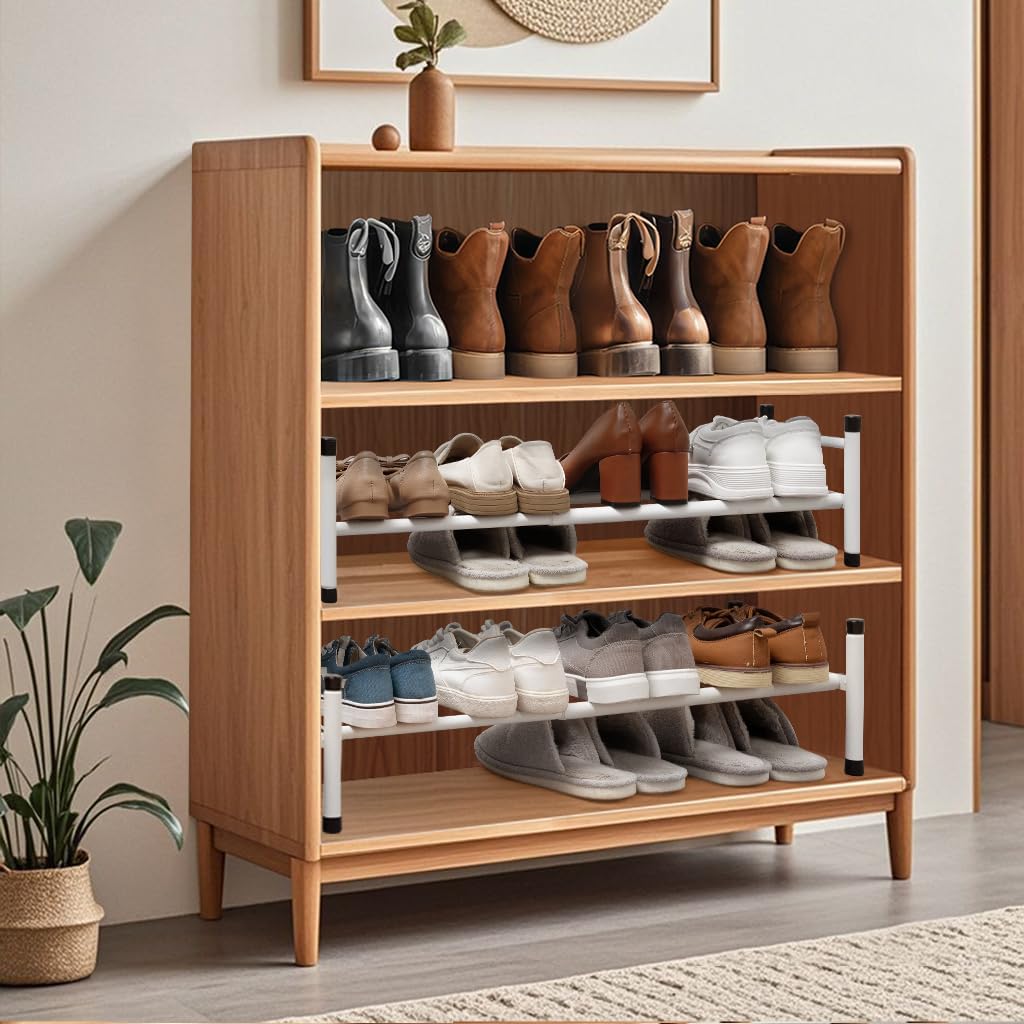 STORAGE MANIAC Expandable Shoe Rack for Closet, 8 Pairs Stackable Small Shoe Rack, Metal Adjustable Shoes Organizer for Entryway, Hallway, Garage, Front Door, Shoes Shelves, Black 2 Tier