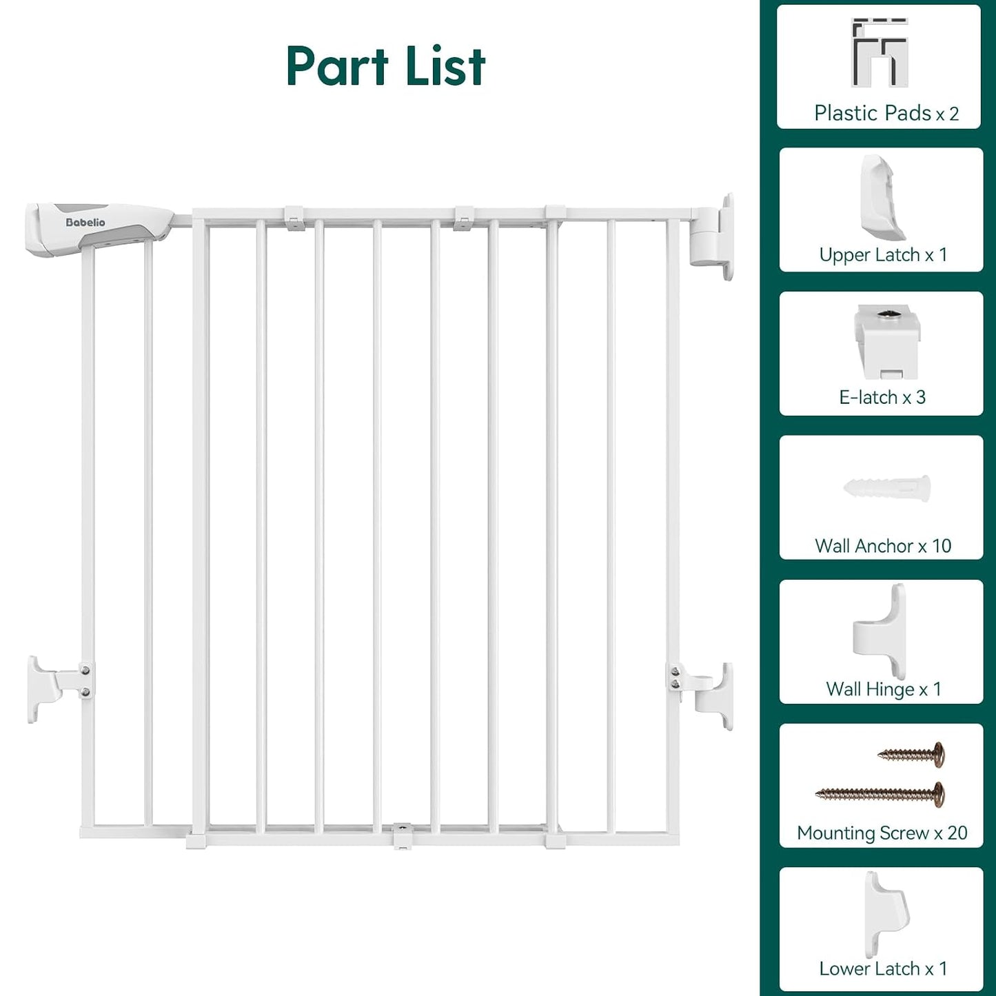 Babelio Baby Gate for Stairs, Kitchen & Doorways, No Bottom Bar| One-Handed Operation| Auto-Close| Hardware Mount (Drill Needed) Safety Dog/Pet Gate (Black - B17, 26-43" W, 28" H)