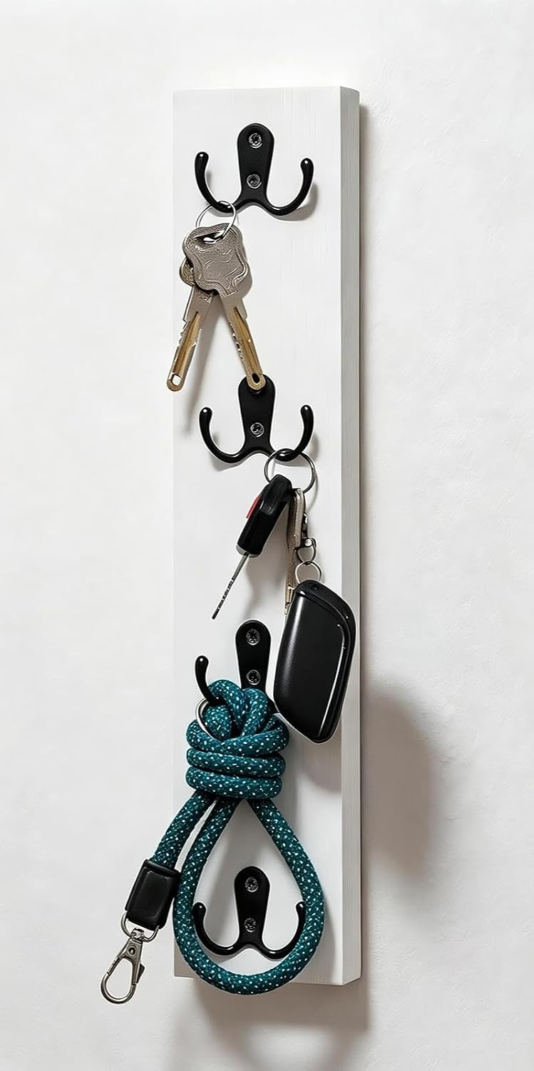 Yohsnor Vertical Key Holder for Wall - Mounted Wooden Key Rack Organizer with Hooks for Home Entryway, Laundry Room & Garage - Perfect Space-Saving Storage Solution for Keys, Wallets & Pet Leashes