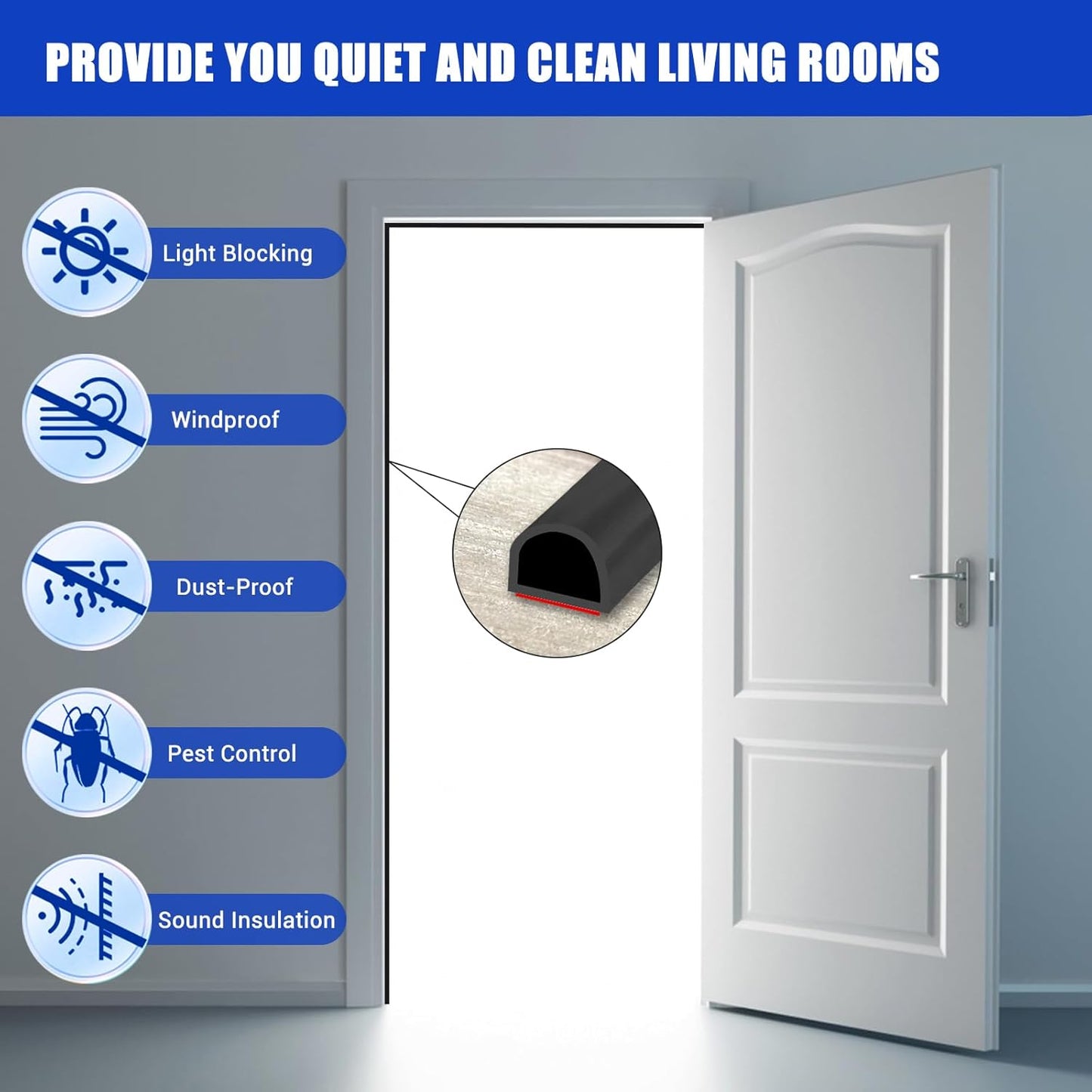 Weather Stripping Door Seal Self Adhesive Weather Strip Silicone D Shaped Door Seal Strip for Door Frame/Window Seal, 20Ft, Brown (3/8" W × 1/4" T)