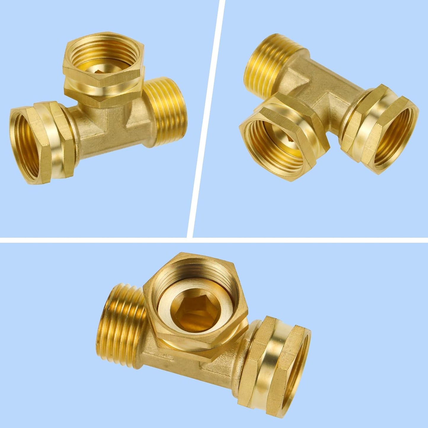 Angry Pony Garden Hose Tee,GHT 3/4 Female x Female x Male Hose Tee for Lawn | for Irrigation/Sprinkler/Patio and Outdoor Watering,2 Way,Heavy-duty Brass,Standard Thread,Wide Flow,Quick Connect,Leakproof