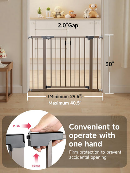 29.5-40.5" Baby Gate for Stairs, Dog Gate for Doorways, Walk Thru Auto Close Metal Baby Safety Gate for The House, Stairs and Doorways, Child Gate Pressure Mounted, Pet Gate for Dog Indoor - Black