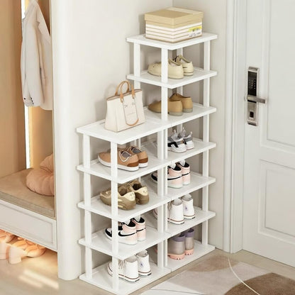 SAN HE 7-Tier Modern Bamboo Shoe Rack - Vertical, Slim, Space-Saving Shoe Organizer for Small Spaces, Closet, Entryway, Corner, Garage, Bedroom
