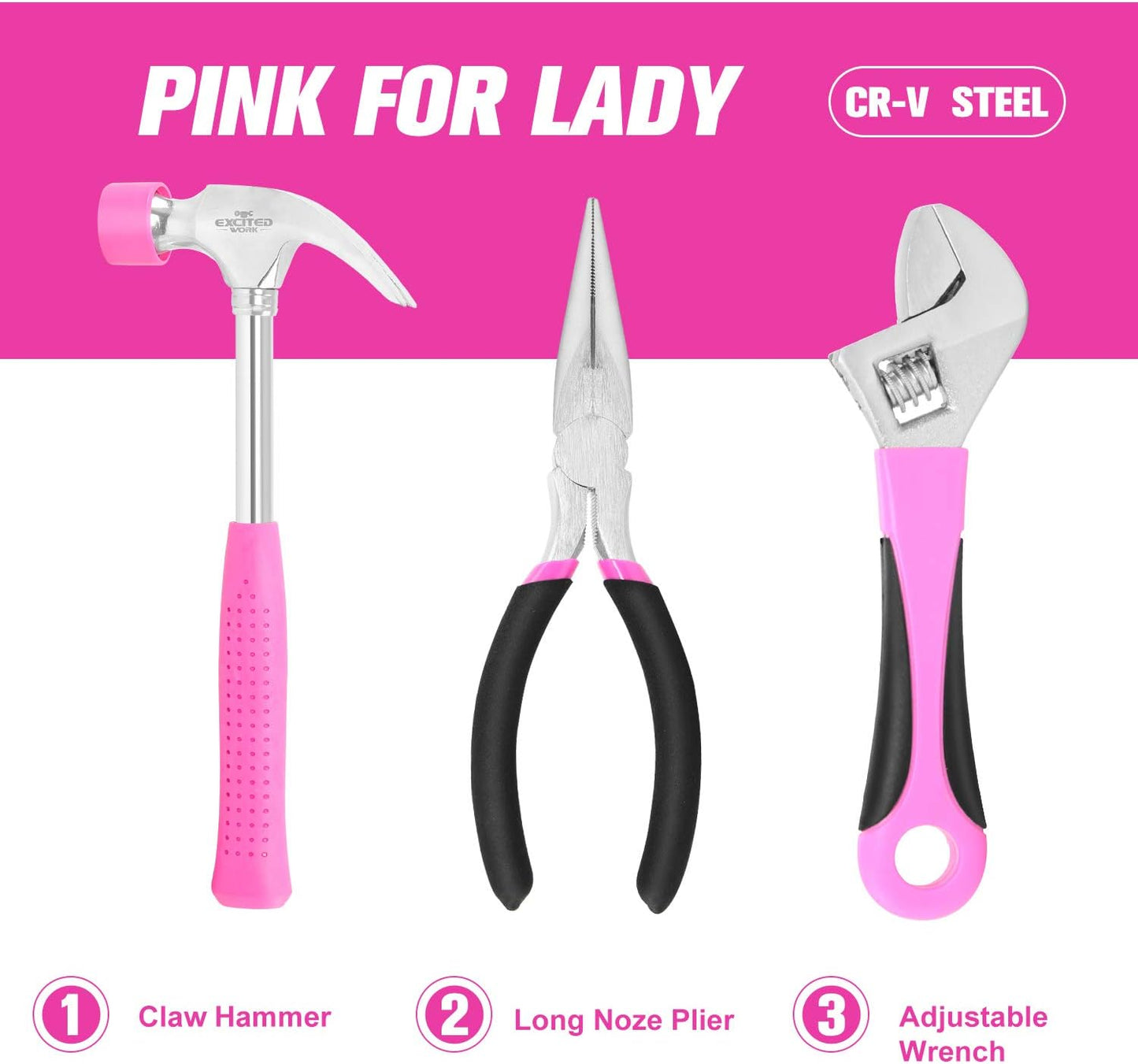 89 Piece Pink Tool kit, Ladies Hand Tool Set with Easy Carrying Round Pouch Household Tool Kit Perfect for DIY, Home Maintenance and Dorm Repair | Compact & Portable, Perfect for DIY & Home Repair, Includes Round Storage Pouch