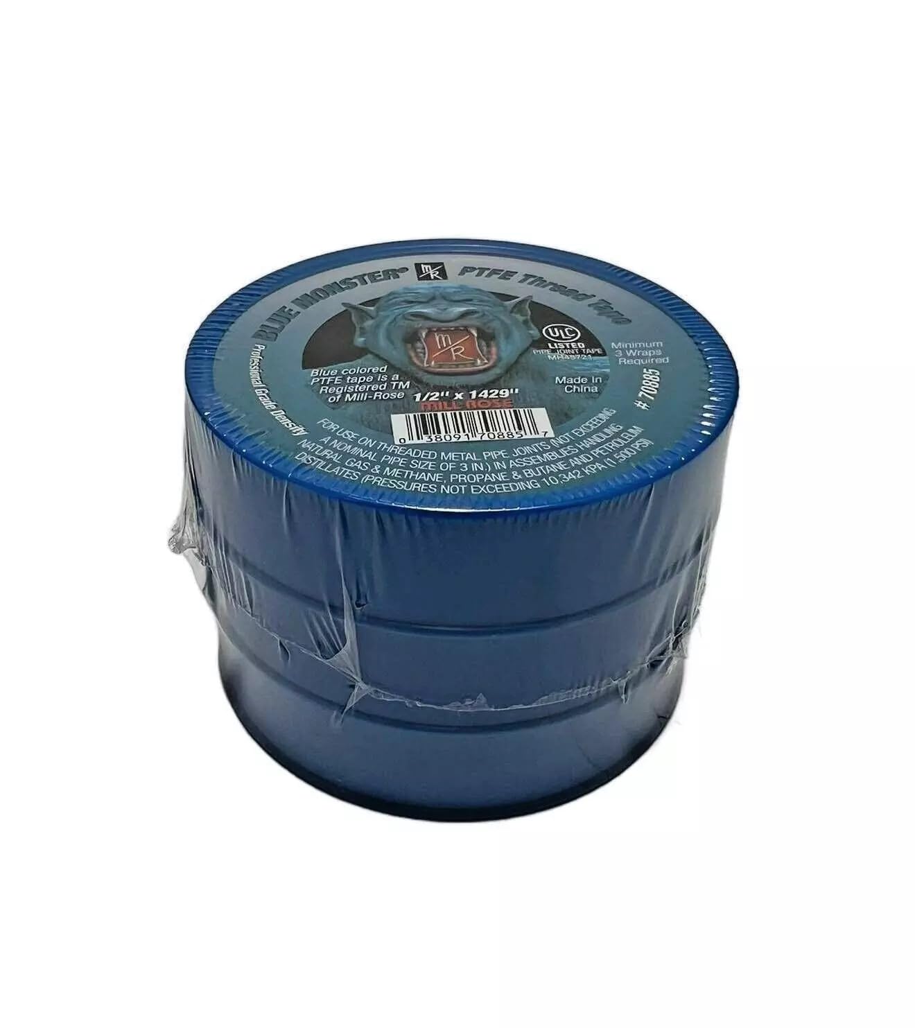 Milrose 70885 Blue Monster 1/2 Inch x 1429 Inch Blue Teflon Tape (3 Pack)