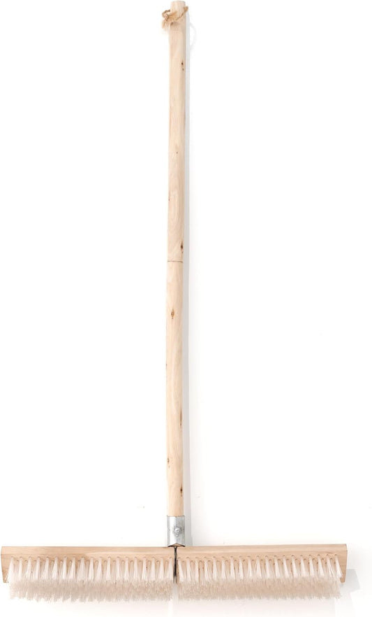 17.71” Heavy Duty Push Broom Outdoor, Stiff Plastic Bristles 4-Layer, 32.28” Wooden Handle, Industrial Broom for Garage Floor, Warehouse, Patio, Concrete, Deck & Sidewalk Cleaning