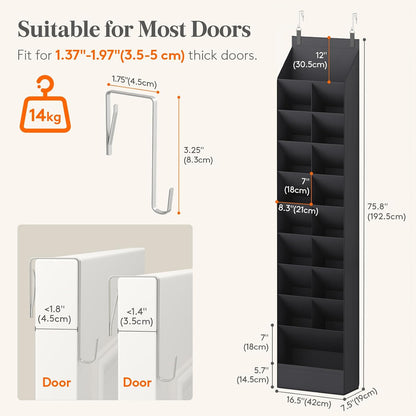 Lifewit 6 Tier Over the Door Shoe Organizer with 11 Large Deep Pockets, Fabric Hanging Shoes Shelf for Closet, Dorm Storage, Fit Up to 12 Pair Shoe Rack Holder for Sneakers, Boots, Gray