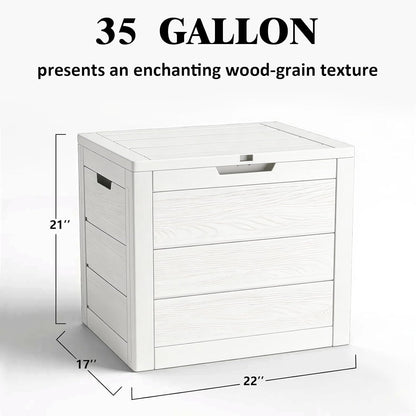 35 Gallon Deck Box, Lockable Waterproof Resin Storage Box for Patio, Indoor & Outdoor Use, for Cushions, Accessories, Package Delivery & Garden Tools,Beige
