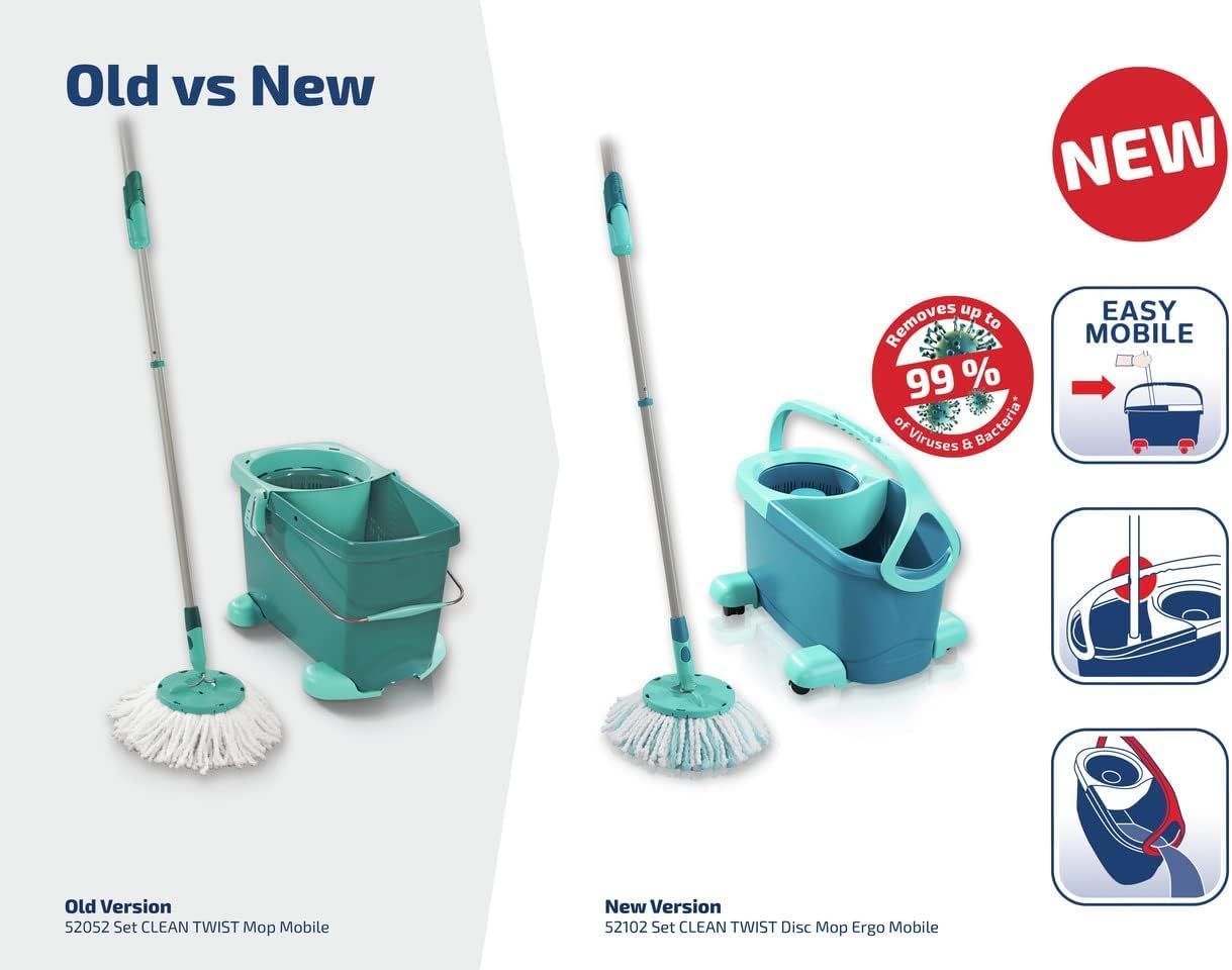 Leifheit Clean Twist Spin Mop and Bucket Set with Rollers | Telescopic Handle, 360° Joint, Spin-Dry System | Easy Glide Wheels | Blue