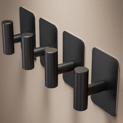 Heavy Duty Adhesive Hooks - 26lb Max, Sticky Wall Hooks Waterproof Stainless Steel for Hanging Towel, Coat, Robe, Towel Hooks Stick on Bathroom, Kitchen, Shower, Door (Black, 4 Pack)