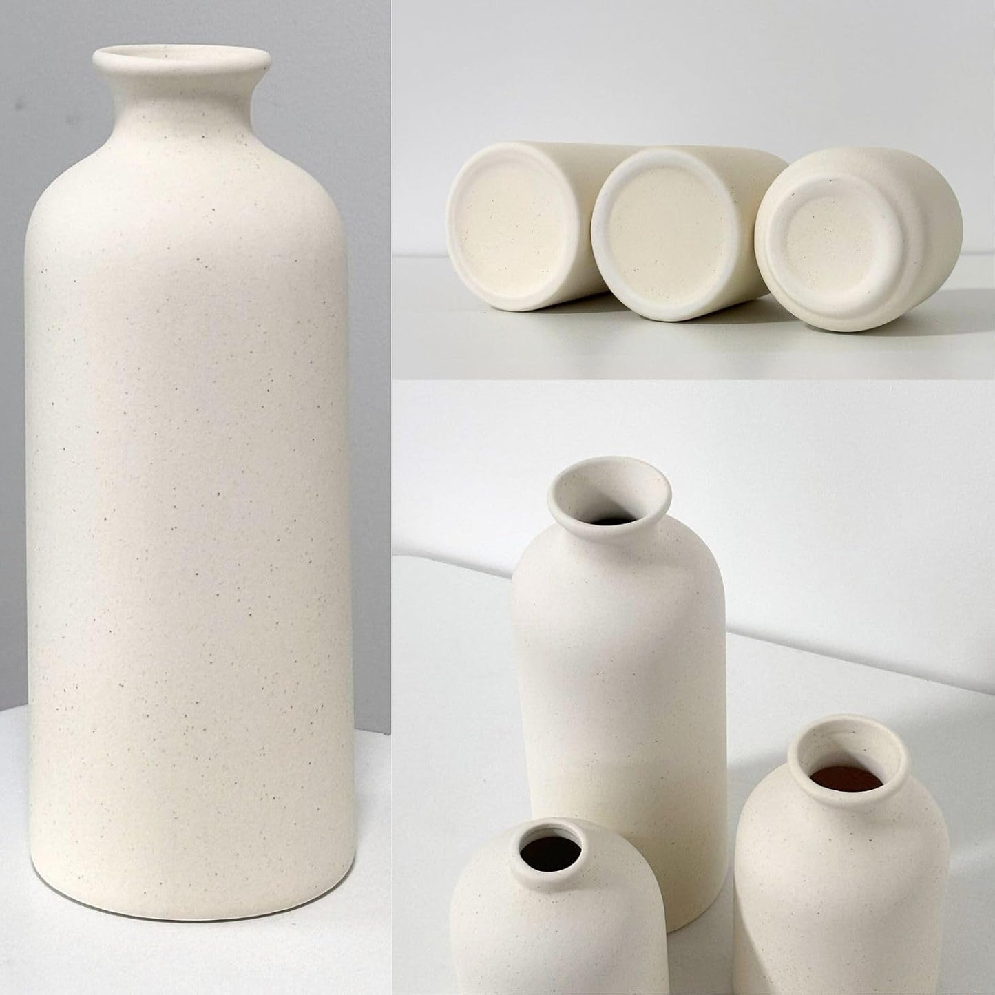 Small Ceramic Vase Set of 3, Boho Home Decor Vases for Dried Flowers,Farmhouse,Shelf,Bathroom,Centerpiece for Entryway Table Decoration Gifts