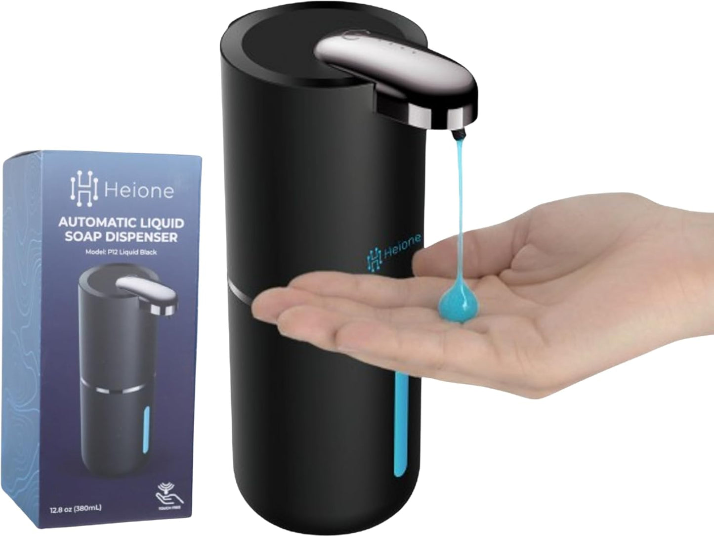 Automatic Touchless Foam Soap Dispenser - USB-C Rechargeable Foaming Soap Pump, IPX5 Waterproof for Bathroom & Kitchen, 12.8oz, Wall Mount or Countertop (Black)