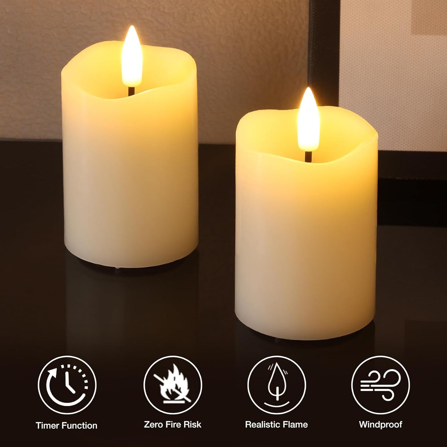 Ivory Flameless Votive Candles with Remote Batteries, Small 2x3 inch LED Wax Pillar Candles Flickering Set of 6